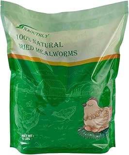 Bulk Dried Mealworms 5Lb Bag -Premium Non-GMO Dried Mealworms for Chicken, Nutritious High Protein - 100% Natural Mealworms for Laying Hens, Birds, Ducks, Chicken Feed