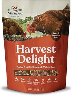 Manna Pro Harvest Delight Poultry Treat, Whole Grain & Seed Mix with Fruits & Vegetables, 14% Protein Snack for Chickens, Ducks & Mixed Flocks, 2.25 lb