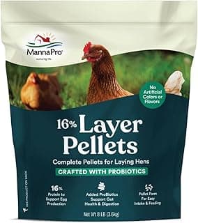 Manna Pro Layer Pellets Chicken Feed, 16% Protein Complete Feed for Laying Hens with Probiotics for Digestive Health, Nutrient-Rich Chicken Food Pellets for Egg Production, Made in USA, 8 lb Bag