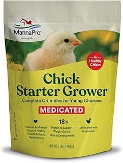 Manna Pro Medicated Chick Starter Grower Feed, Dried High Protein Chicken Food Crumbles with Amprolium for Coccidiosis Prevention, Complete Chicken Feed for Baby Chicks, 5 lb Bag