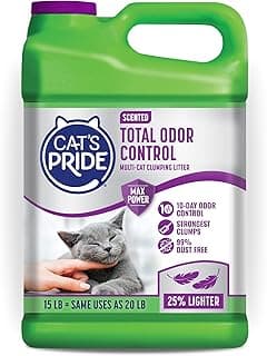 Cat's Pride Max Power: Total Odor Control - Up to 10 Days of Powerful Odor Control - Strong Clumping - 99% Dust Free - Multi-Cat Litter, Scented, 15 Pounds