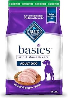 Blue Buffalo Basics Grain-Free Adult Dry Dog Food, Skin & Stomach Care, Limited Ingredient Diet for Dogs, Turkey Recipe, 24-lb. Bag