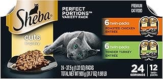 Sheba Perfect Portions Wet Cat Food Cuts in Gravy, Cat Food Wet Recipe, Roasted Chicken Entree and Turkey Entree, Variety Pack, Twin-Pack Trays (12 Count, 24 Servings)