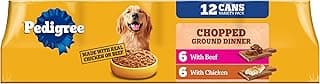 Pedigree Chopped Ground Dinner Wet Dog Food Chicken & Beef Variety Pack, Canned Dog Food, 13.2 oz. Cans (12 Count, Pack of 1)