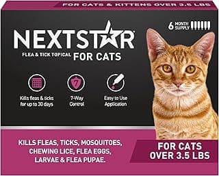 NEXTSTAR Flea and Tick Prevention for Cats, Repellent and Control, Fast Acting Waterproof Topical Drops, Flea Prevention for Cats Over 3.5 lbs, 6 Monthly Doses