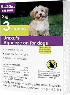 Flea and Tick Prevention for Dogs, Dogs Flea & Tick Treatment with Fipronil, Long-Lasting & Fast-Acting Topical Flea & Tick Control Drops (3 Doses, 5-22lbs)