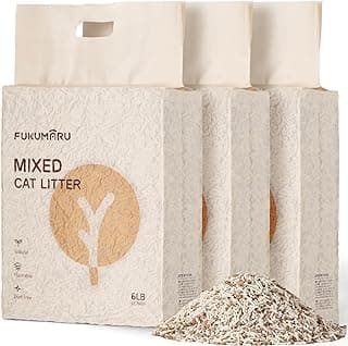 FUKUMARU Tofu Cat Litter, 18 LBS Clumping Cat Litter Flushable, Dust Free, Natural, Unscented, Lightweight, Low Tracking, Mixed Apple Wood, 24/7 Odor Control, 6lb x 3bags