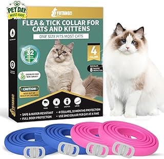 4 Pack Flea Collar for Cats, 32 Months Flea and Tick Prevention for Cat, Waterproof & Natural Cat Flea and Tick Treatment, Adjustable for Cats Kittens(Blue&Pink)