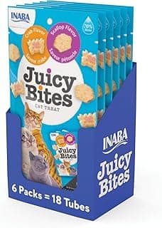 INABA Juicy Bites, Moist & Chewy Cat Treats with Vitamin E and Green Tea Extract, 0.4 Ounces per Pouch, 18 Pouches (3 per Bag), Scallop and Crab