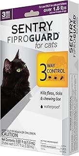 Sentry Fiproguard for Cats, Flea and Tick Prevention for Cats (1.5 Pounds and Over), Includes 3 Month Supply of Topical Flea Treatments