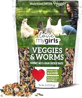 Love My Girls: Chicken Snacks - Veggies & Worms - 5lb Bag - Global Harvest, Gourmet Multi-Grain Treats, Corn-Free, Nutritious & Protein Rich Mealworms