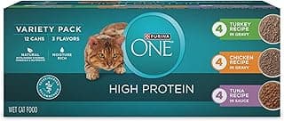 Purina ONE Natural, High Protein Cat Food Variety Pack, Turkey, Chicken and Tuna Recipes - (2 Packs of 12) 3 oz. Cans