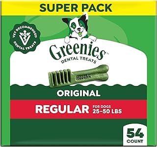 Greenies Veterinarian-Recommended Adult Natural Dental Dog Treats Regular Size, Dog Dental Chews, Original Flavor, 54 oz. Pack, 54 Count