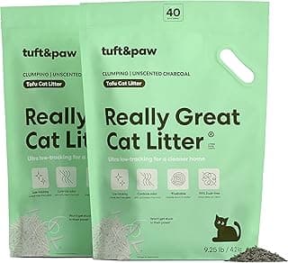 Tuft & Paw Really Great Cat Litter, Ultra Low Tracking Tofu Cat Litter, Clumping, Flushable, Odor Control, Dust-Free, Unscented - 9.25lbs x 2Bags (Charcoal)