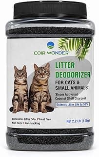 Coir Wonder Cat Litter Deodorizer – 2.2 Lb Activated Charcoal Carbon – Odor Eliminator for Litter Box, Chicken Coop, Small Animal Enclosures – Extends Litter Life – Natural Pet Odor Control Granules