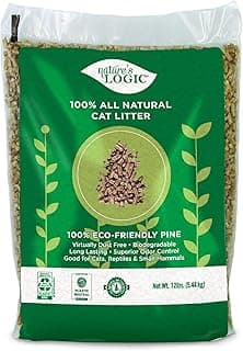Nature's Logic 100% Natural Pine Pellet Cat Litter - 100% Ponderosa Pine, Dust-Free, Unscented, Biodegradable - Safe for Cats, Kittens, Reptiles & Small Pets - Highly Absorbent - 12 lb Bag