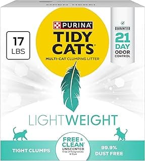 Purina Tidy Cats LightWeight Free and Clean Unscented, Multi-Cat, Clumping, 99.9 Percent Dust Free Cat Litter - 17 lb. Box