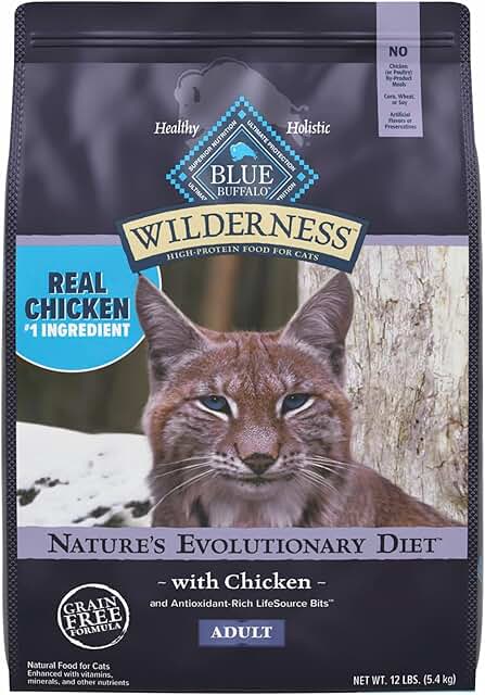 Blue Buffalo Wilderness Natural Adult Dry Cat Food, High-Protein and Grain-Free Diet, Supports Healthy Muscle Development and a Healthy Immune System, Chicken, 12-lb. Bag