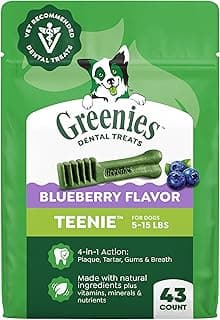 Greenies Dog Treats Veterinarian-Recommended Natural Dental Treats for Dogs, Teenie Size, Blueberry Flavor, 12 oz. Packs, 43 Count