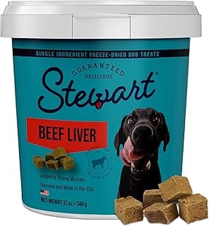 Stewart 100% Beef Liver Dog Treats, 12 oz Tub, ~270 Pieces, Freeze Dried Raw, Single Ingredient, 50% Protein Training Treats or Meal Topper, Grain Free, Gluten Free