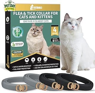 YOTANGO 4 Pack Flea Collar for Cats, 32 Months Flea and Tick Prevention for Cats, Waterproof Cat Flea Collar, Cat Flea and Tick Treatment, Adjustable Flea and Tick Collar for Cats Kittens-Black&Gray