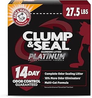ARM & HAMMER Clump & Seal Platinum Cat Litter, Multi-Cat Clumping Litter Forms Rock-Hard Clumps, Powerful Odor Eliminators with Baking Soda, 14-Day Odor Control, 27.5 lbs