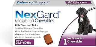 NexGard® (afoxolaner) Flea and Tick Protection for Dogs Oral Soft Beef Flavored Chewables, 24.1 to 60 lbs. (Purple Box) 1 Chew (1 Month Supply)