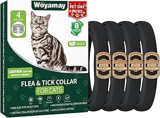 Woyamay 4 Pack Flea Collar for Cats, Cat Flea and Tick Treatment, 32-Month Flea and Tick Prevention for Cats, Waterproof Cat Flea Collar, Adjustable Cat Flea and Tick Collar for Cats Kittens, Black