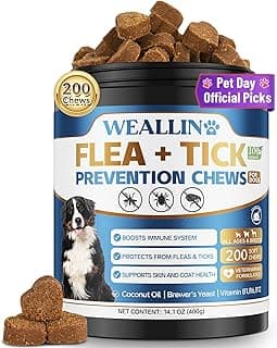 Flea and Tick Prevention for Dogs, 200 Soft Chews for Dog Fleas Ticks Treatment, Natural Dogs Oral Flea Chewables Support Supplement, Flea and Tick Chews for All Breeds & Sizes