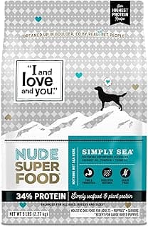 I and love and you Nude Super Food Dry Dog Food - Salmon + Whitefish - Prebiotic + Probiotic, Grain Free, Real Meat, No Fillers, 5lb Bag