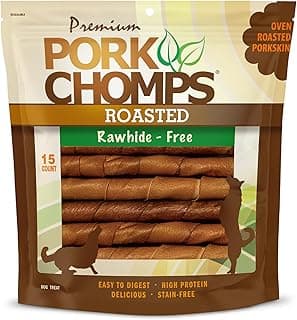 Pork Chomps Roasted Pork Skin Dog Chews, 6 Inch Twists, 15 Count - Long-Lasting Treats for Dogs - High Protein, Rawhide-Free, Low Fat, Healthy & Delicious Chews