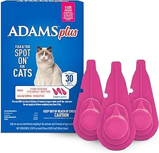 ADAMS Plus Flea and Tick Prevention Spot On for Cats, Kills Fleas & Ticks (Brown Dog/Deer Ticks), Kills and Repels Mosquitoes, Prevents Flea Infestations, 3-Month Supply, 3 Pack