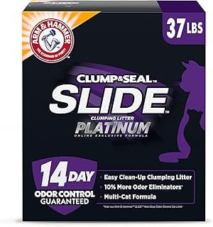 ARM & HAMMER Clump & Seal SLIDE Platinum Multi-Cat Clumping Cat Litter, Easy Clean Technology with No Scrubbing, 14-Day Odor Control, 37 lbs