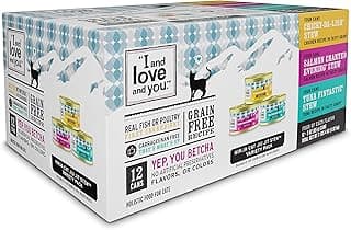 I and love and you Wet Cat Food - Ninja Cat Jiu Jit Stew Variety Pack - Chicken, Salmon, Tuna, Grain Free, Filler Free, 3oz Pack of 12 Cans