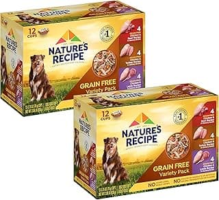 Nature's Recipe Grain Free Wet Dog Food Variety Pack, Chicken Recipes with Beef, Turkey & Lamb in Savory Broth, 2.75 oz. Cups (Pack of 12), 2 Count