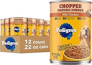 Pedigree Chopped Ground Dinner Adult Soft Wet Dog Food with Chicken, Canned Dog Food, 22 oz. Cans, 12 Count