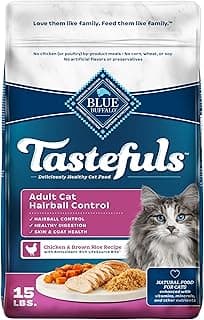 Blue Buffalo Tastefuls Natural Dry Food for Adult Cats, Hairball Control, Chicken & Brown Rice Recipe, 15-lb. Bag