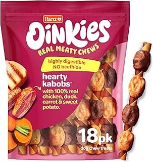 Hartz Oinkies Hearty Kabobs Rawhide‑Free Dog Treats, High‑Protein, Long‑Lasting Highly Digestible Chews Made with Real Chicken, Duck, Sweet Potato & Carrot, 18 Count