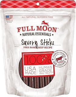 Full Moon All Natural Human Grade Dog Treats, Essential Beef Savory Sticks, 22 Ounce, 1.375 Pound (Pack of 1)