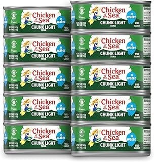 Chicken of the Sea Wild Caught Chunk Light Tuna, 5 Ounce Cans, 10-Count – High Protein 100% Classic Chunk Tuna in Water – Delicious, Easy, Nutritious Ready to Eat Meals