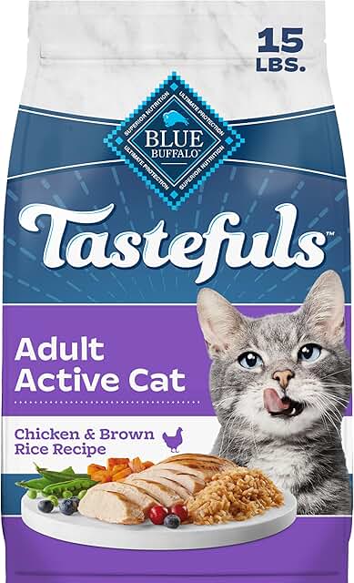 Blue Buffalo Tastefuls Chicken & Brown Rice Recipe Dry Indoor Cat Food for Adult Active Cats, Real Chicken First, Deliciously Healthy Natural Cat Food, Supports Digestive Care and Coat Health, 15 lbs.