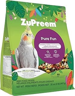 ZuPreem Pure Fun Bird Food, Cockatiel, Lovebird, Quaker, Small Conure, Lorikeet, Bird Seed and Pellets Blend for Medium Birds, ZuPreemEnriching Variety, Made in USA, Cockatiel Food, (Medium, 2 lb bag)