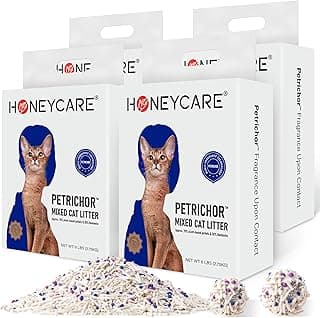 HONEY CARE Petrichor Mix Cat Litter I Tofu Cat Litter I Nature Plant-Based Pellets and Bentonite Sustainable I Low-Dust Qucik Clumping Superior Odor Control, 24-lbs Value Pack (6 lbs x 4)