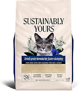 Sustainably Yours Natural Cat Litter, Small-Grain Formula, Exceptional Clumping & Odor Control, Virtually No Dust, Soft on Paws, Corn & Cassava Plant-Based, Unscented, 10 lbs