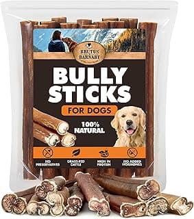 BRUTUS & BARNABY 6 Inch Bully Sticks for Dogs (12 Count) – Thick Grass-Fed Beef Pizzle Sticks, Odor Free Natural Dog Chews, Rawhide Free, Long Lasting for Small, Medium & Large Aggressive Chewers