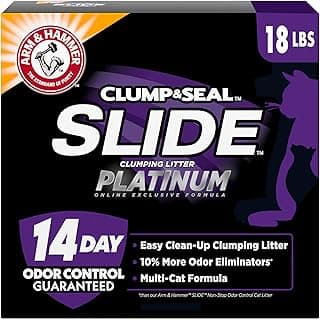 ARM & HAMMER Clump & Seal SLIDE Platinum Multi-Cat Clumping Cat Litter, Easy Clean Technology with No Scrubbing, 14-Day Odor Control, 18 lbs