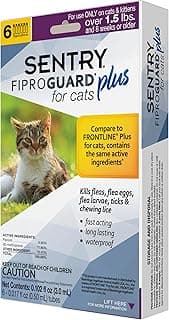 Sentry Fiproguard for Cats, Flea and Tick Prevention for Cats (1.5 Pounds and Over), Includes 6 Month Supply of Topical Flea Treatments