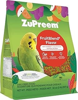 ZuPreem FruitBlend Bird Pellets, Daily Bird Food for Parakeet, Budgie, Parrotlet, Dove, Core Nutrition for Small Birds, Made in USA, Parakeet & Budgie Food (S, 2 lbs)