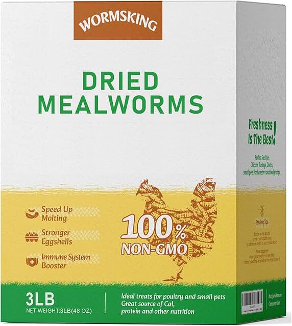 WORMSKING Dried Mealworms for Wild Birds and Chicken, 3LB | Treat for Poultry, Reptile, Hamster, Hedgehog, Pigeon