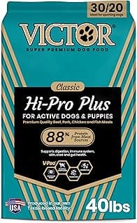 VICTOR Super Premium Dog Food – Hi-Pro Plus Dry Kibble – High Protein Dog Food with 30% Protein – Beef, Chicken, Pork, Fish Meals, Gluten Free - for High Energy and Active Dogs & Puppies, 40lbs